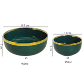 Elegant Green Glossy 7-Piece Ceramic Dessert & Pudding Set with Gold Lining | Premium Gift Box Packing